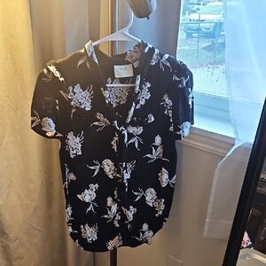 Anthropologie Black and White Floral Blouse